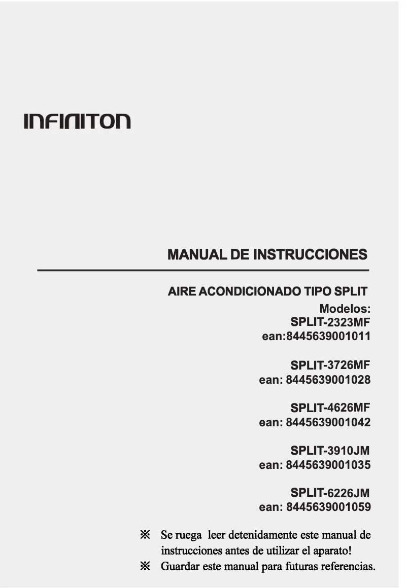 Page n°1 - Manuel utilisateur Infiniton SPLIT-3910JM