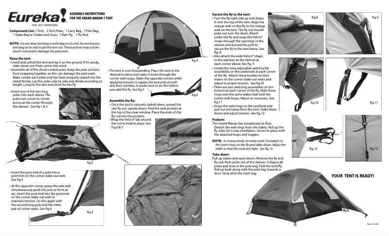 Page 1 de la notice Manuel utilisateur Eureka Grand Manan 7