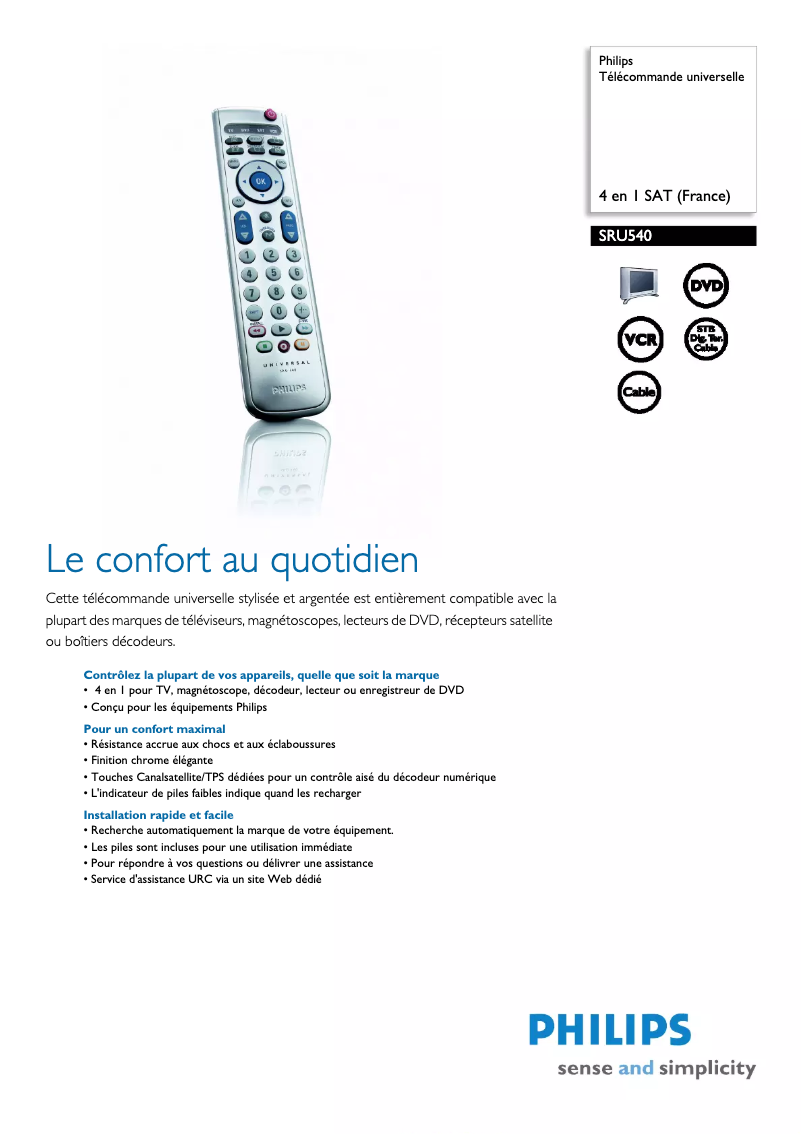 Page n°1 - Fiche technique Philips SRU540