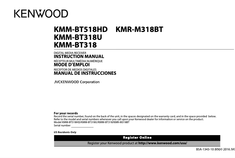 Page n°1 - Manuel utilisateur Kenwood KMM-BT318U