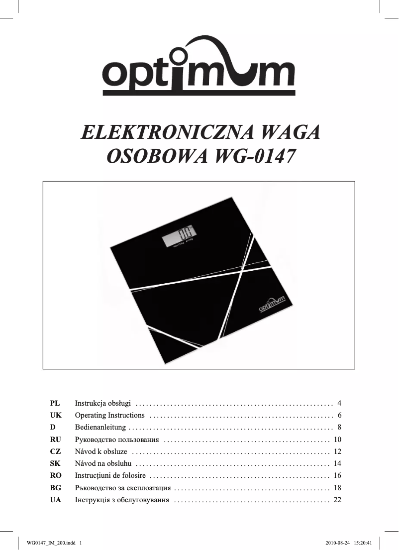 Page n°1 - Manuel utilisateur Optimum WG-0147