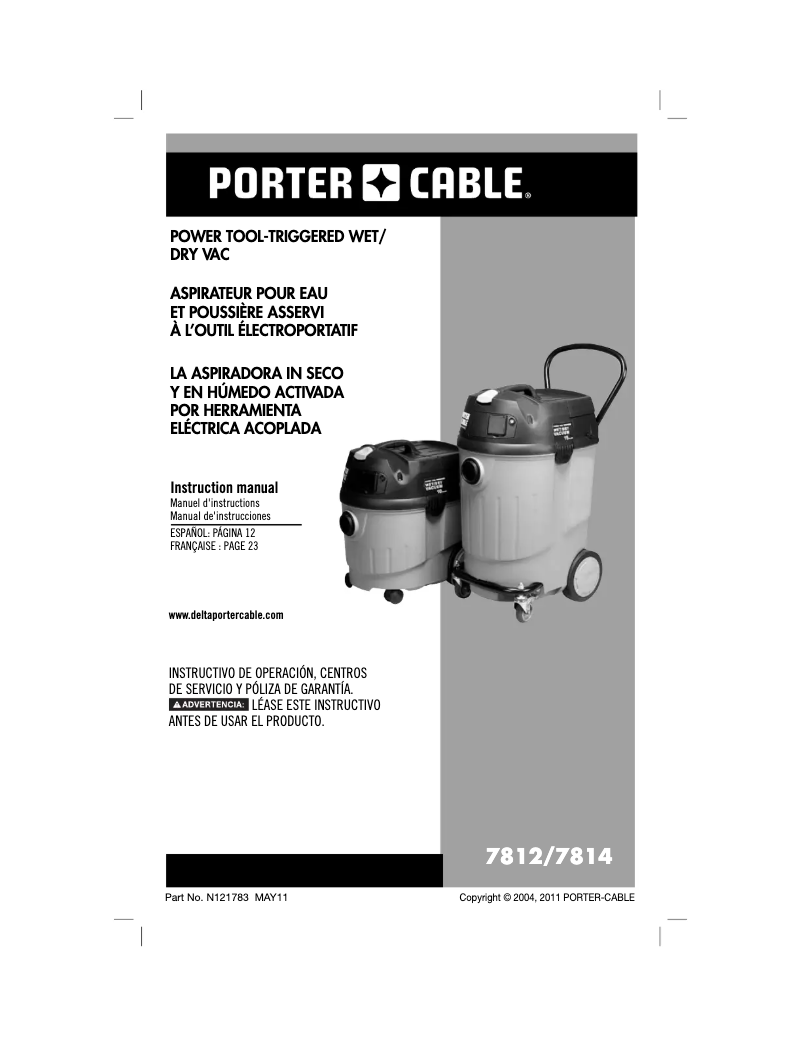 Page 1 de la notice Manuel utilisateur Porter-Cable 7814