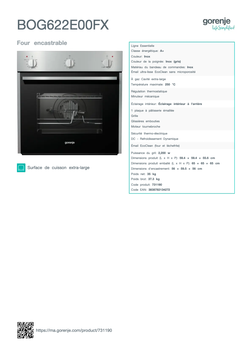 Page n°1 - Manuel utilisateur Gorenje BOG622E00FX