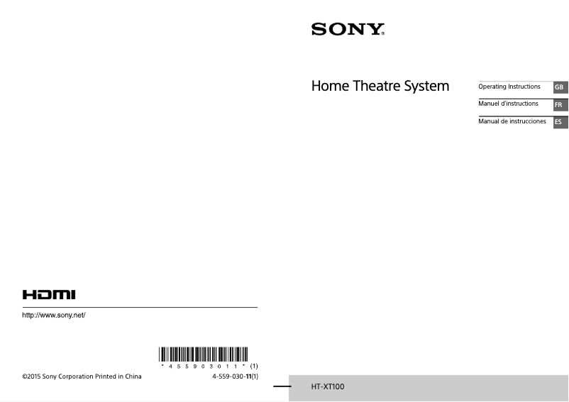 Page 1 de la notice Manuel utilisateur Sony HT-XT100
