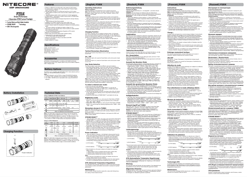 Page n°1 - Manuel utilisateur Nitecore P20iX