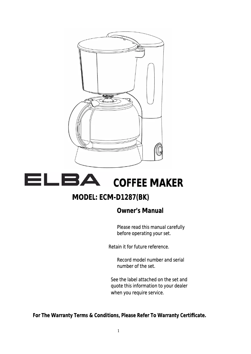 Page 1 de la notice Manuel utilisateur Elba ECM-D1287(BK)