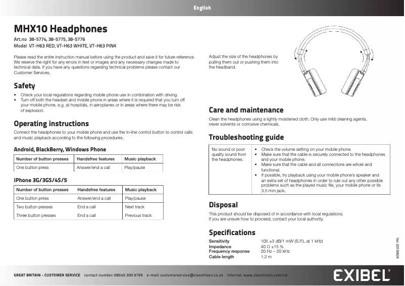Page 1 de la notice Manuel utilisateur Exibel MHX10