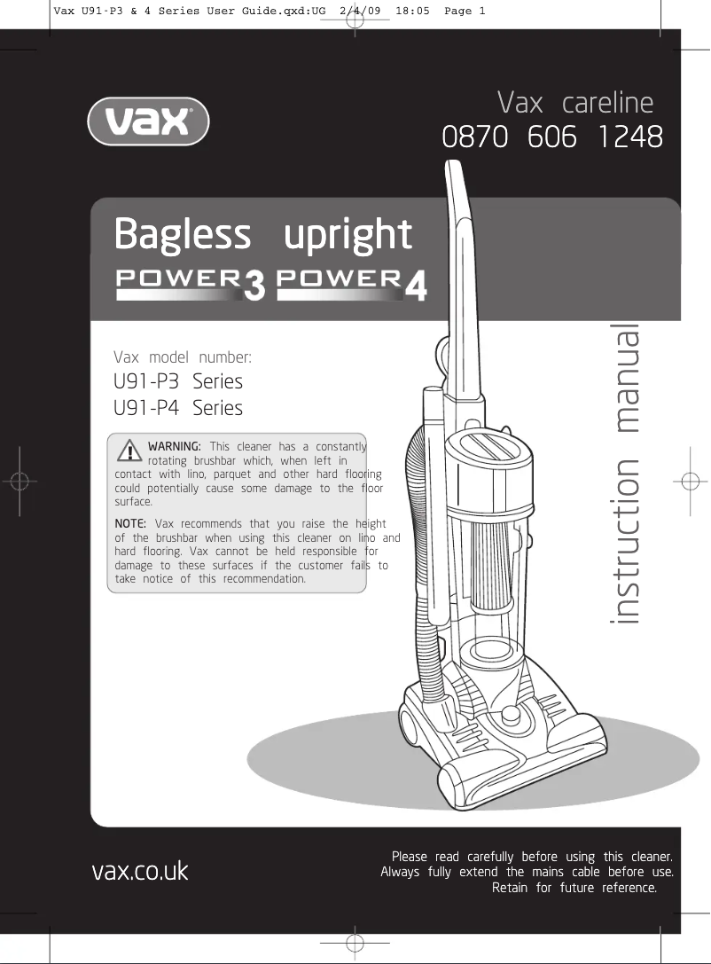 Page 1 de la notice Manuel utilisateur Vax Power 4 U90-P4-P