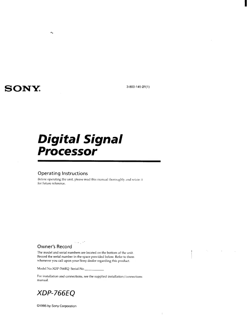 Page n°1 - Manuel utilisateur Sony XDP-766EQ