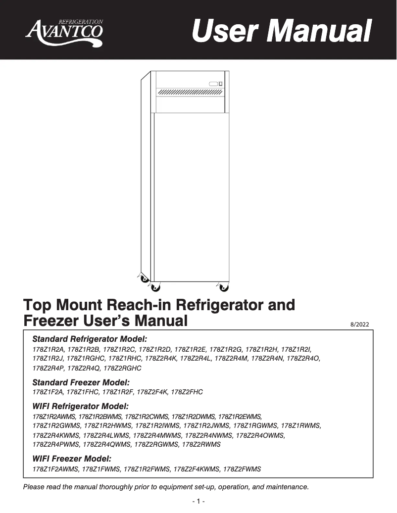 Page 1 de la notice Manuel utilisateur Avantco 178Z2R4M