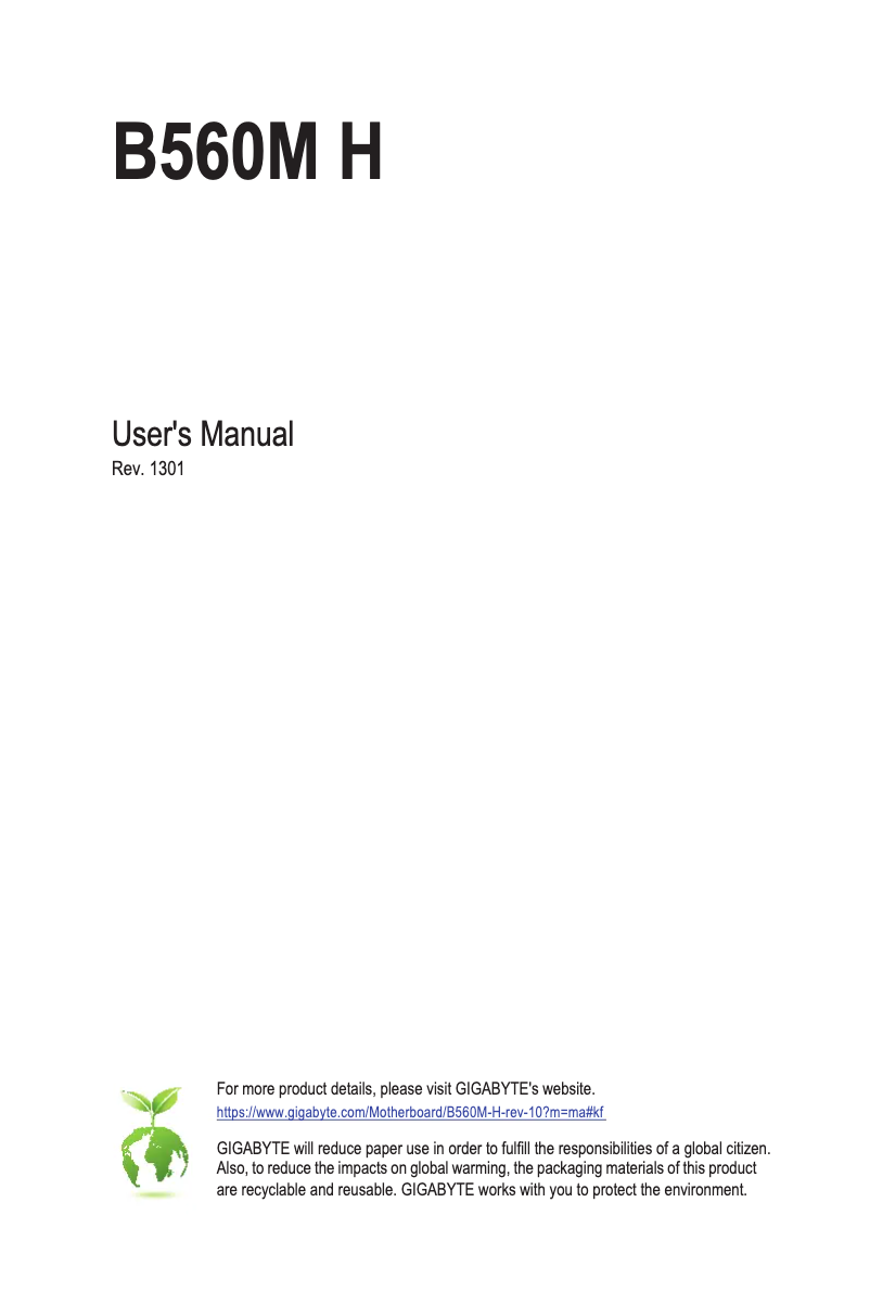 Page 1 de la notice Manuel utilisateur Gigabyte B560M H