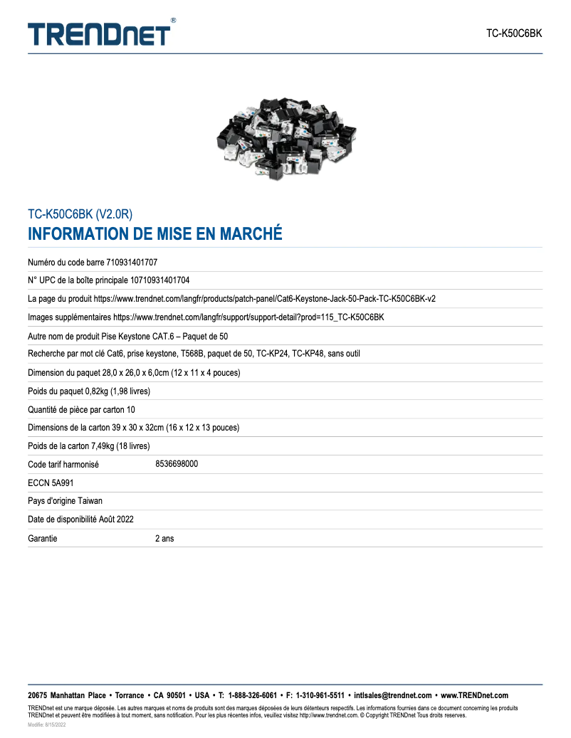 Page n°1 - Fiche technique TRENDnet TC-K50C6