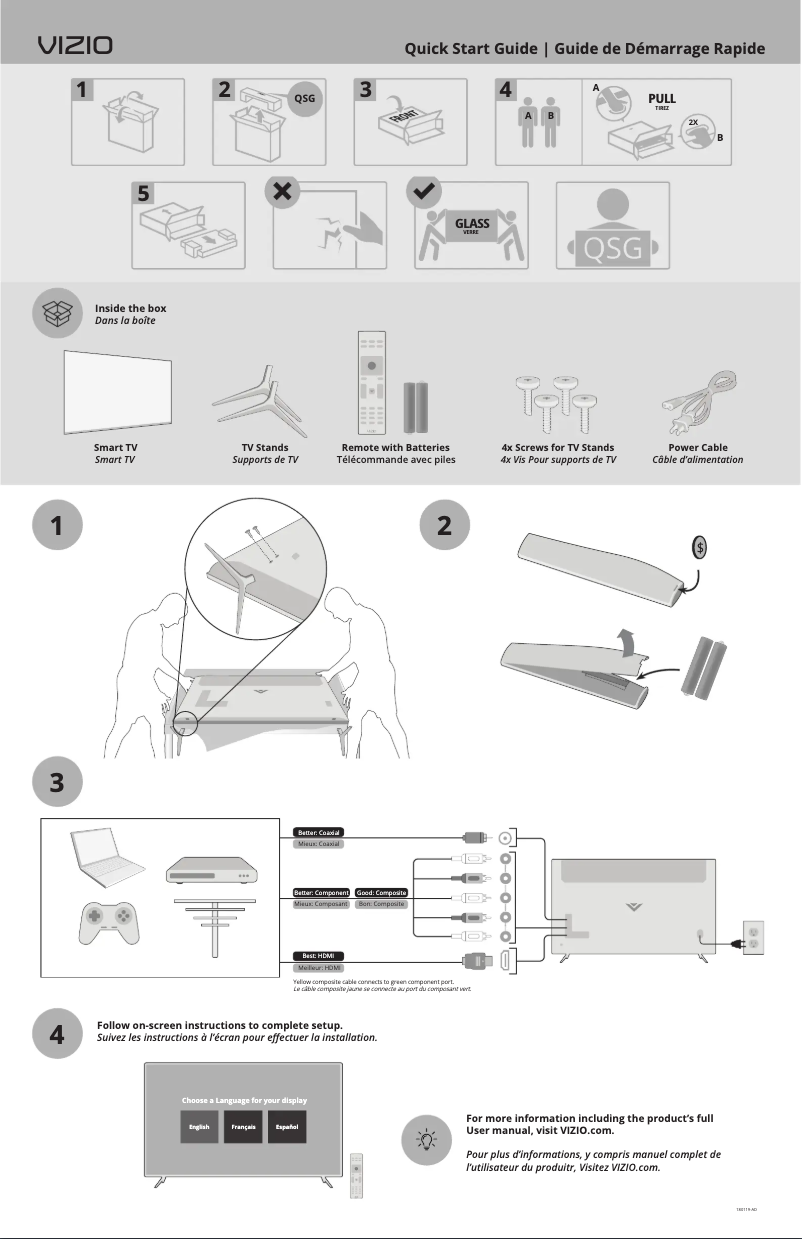 Page 1 de la notice Guide de démarrage rapide VIZIO P75-F1