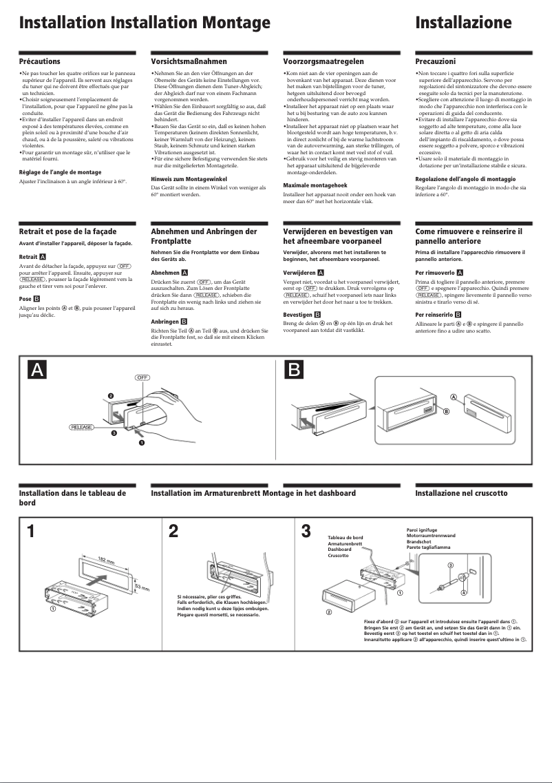 Page 1 de la notice Guide d'installation Sony CDX-4180RV