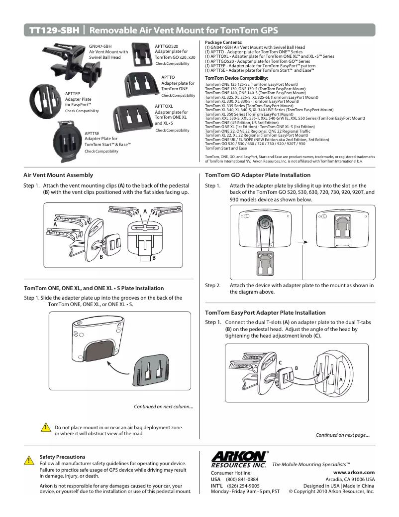 Page n°1 - Manuel utilisateur Arkon TT129-SBH