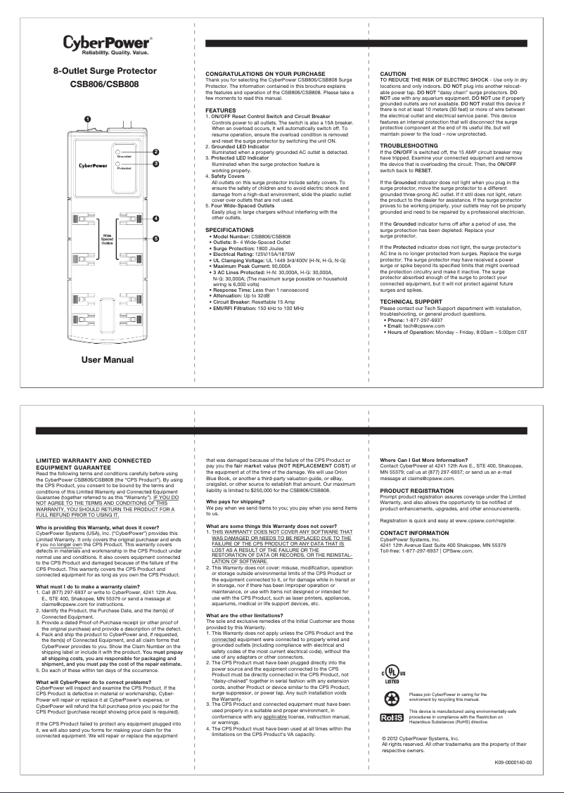 Page n°1 - Manuel utilisateur CyberPower Essential CSB808