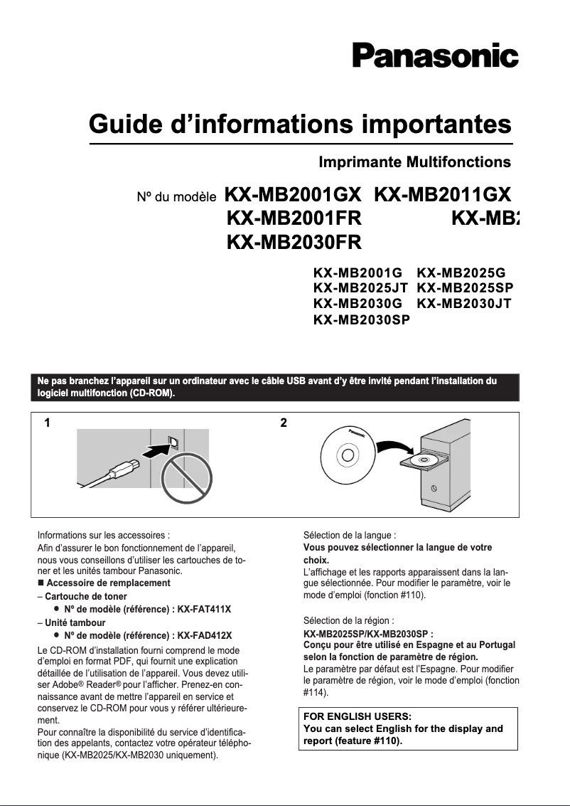 Image de la première page du manuel de l'appareil KX-MB2025G