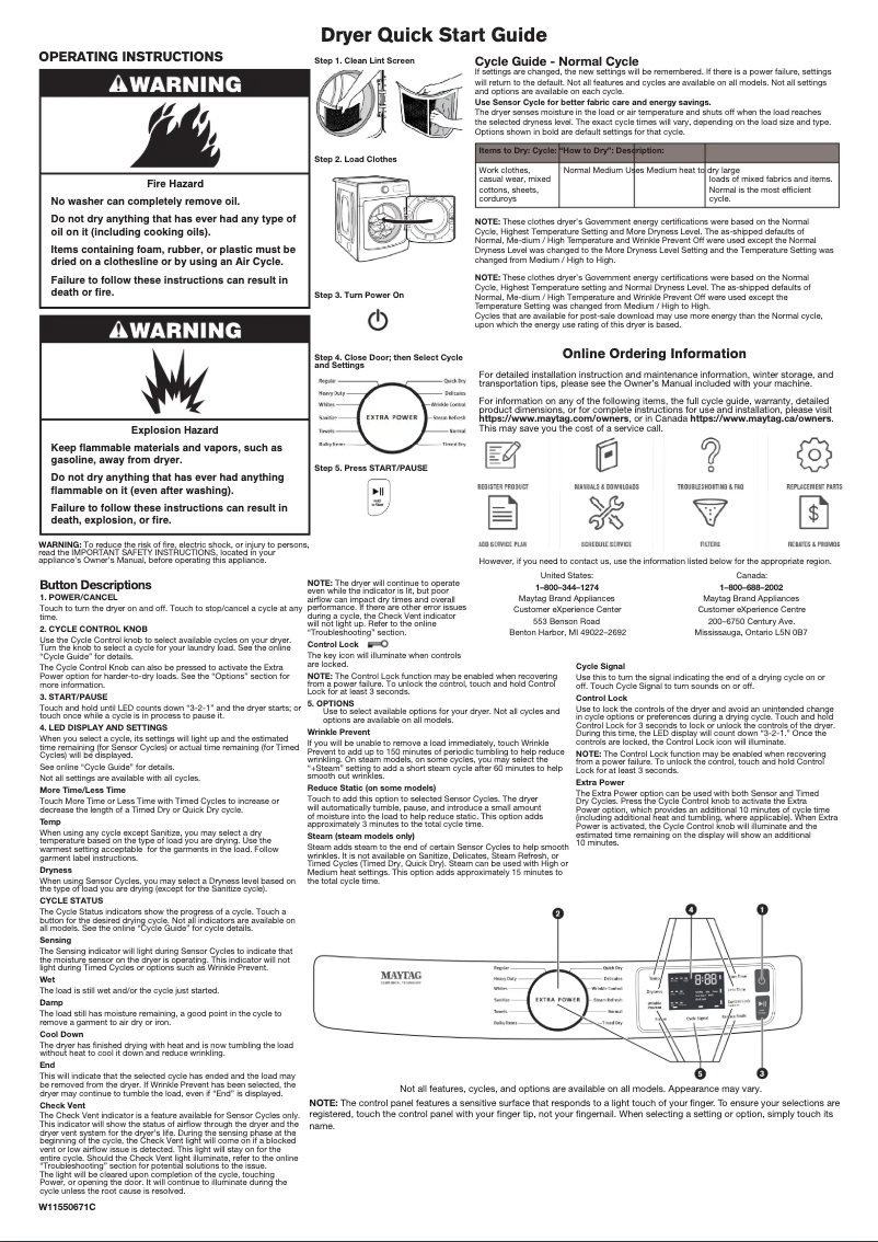 Page n°1 - Guide de démarrage rapide Maytag MGD5630MBK