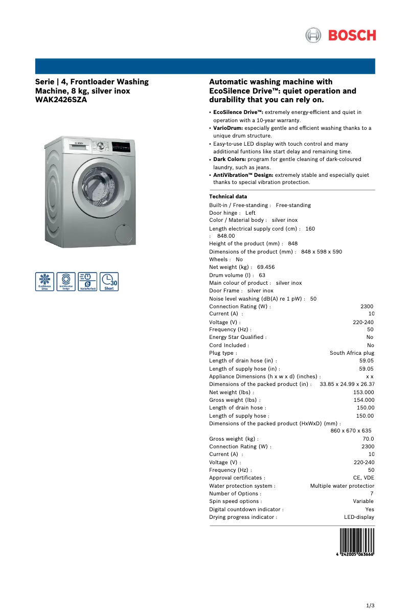 Image de la première page du manuel de l'appareil WAK2426SZA