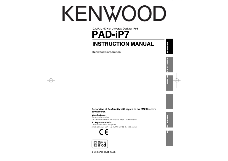 Page 1 de la notice Manuel utilisateur Kenwood PAD-iP7