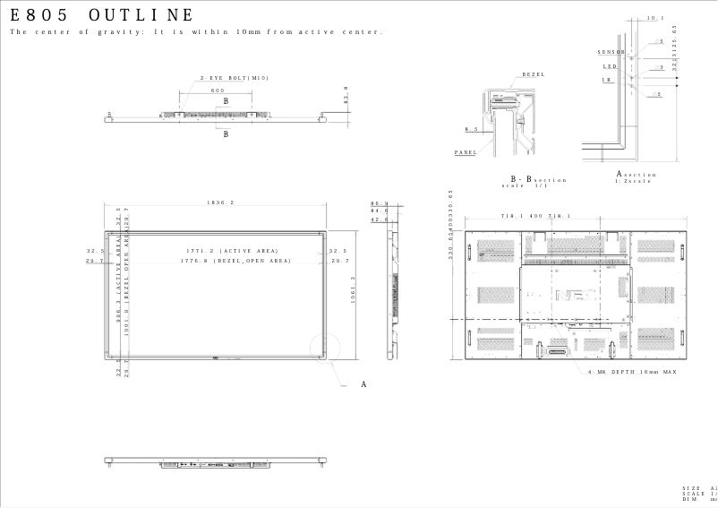 Page 1 de la notice Dessin technique NEC MultiSync E805