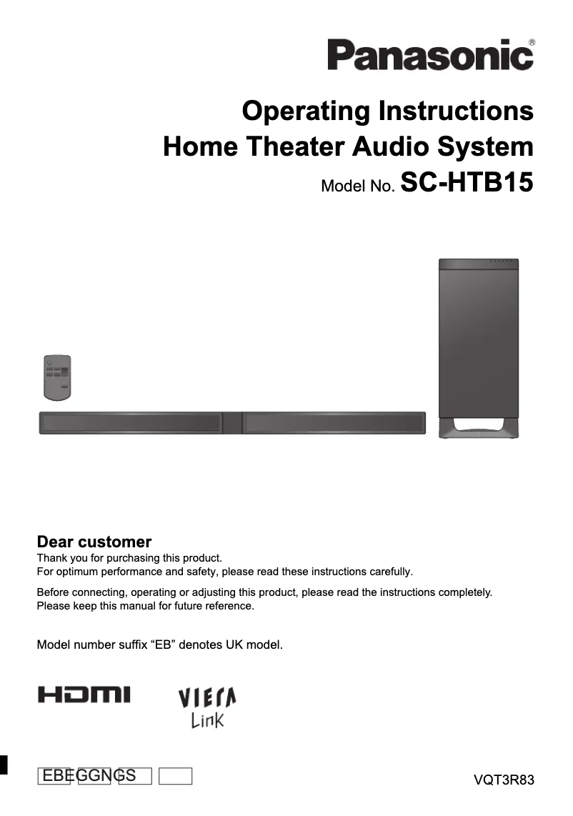 Page 1 de la notice Manuel utilisateur Panasonic SC-HTB15