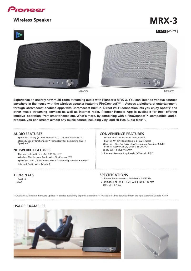 Page 1 de la notice Fiche technique Pioneer MRX-3