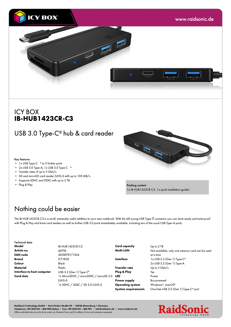 Image de la première page du manuel de l'appareil IB-HUB1423CR-C3