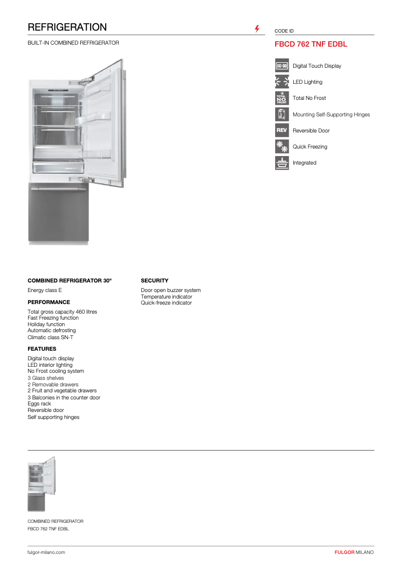 Page 1 de la notice Fiche technique Fulgor Milano FBCD 762 TNF EDBL