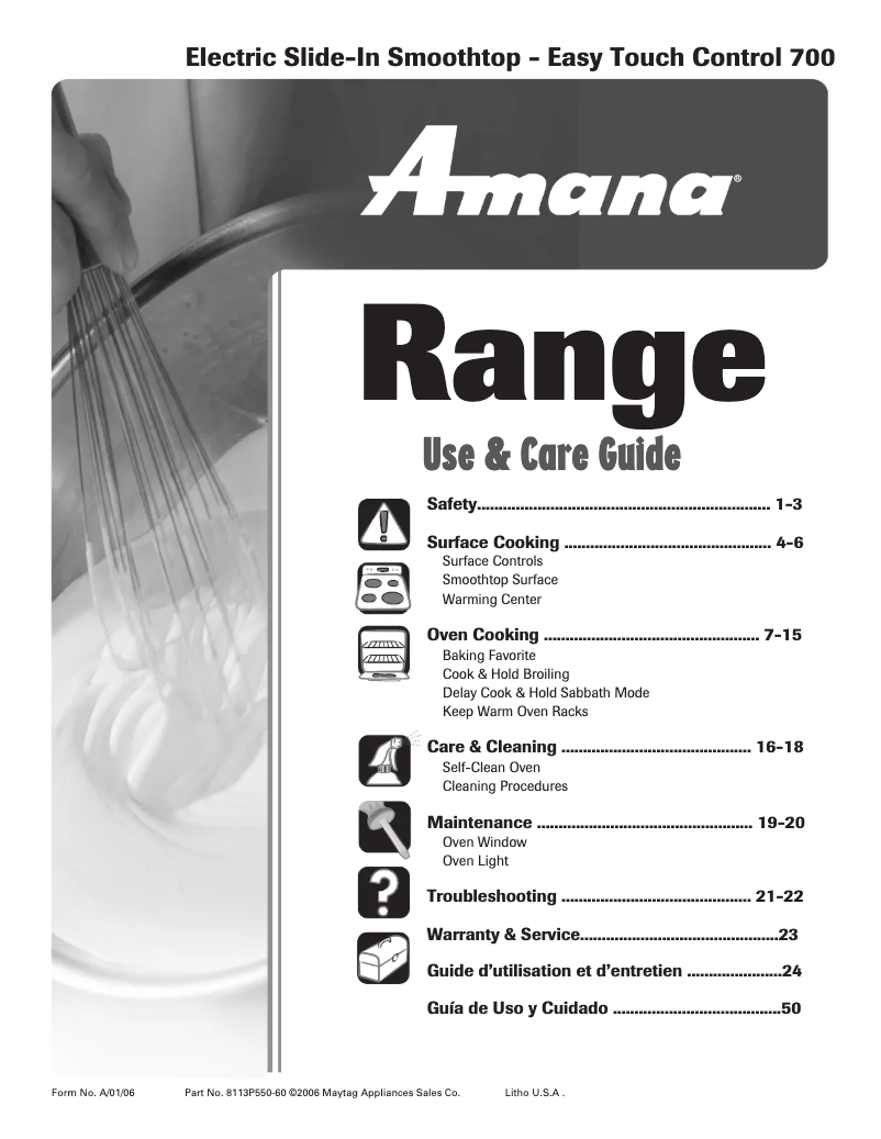 Page 1 de la notice Manuel utilisateur Whirlpool Amana AES3760B