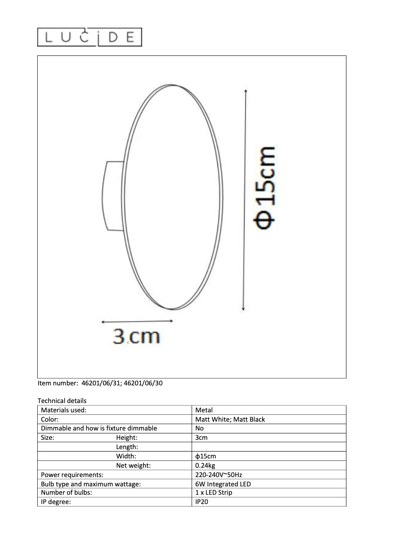 Page n°1 - Manuel utilisateur Lucide Eklyps LED