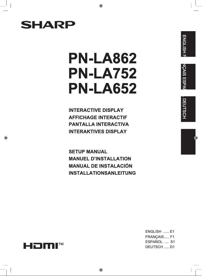 Page n°1 - Manuel utilisateur Sharp PN-LA862