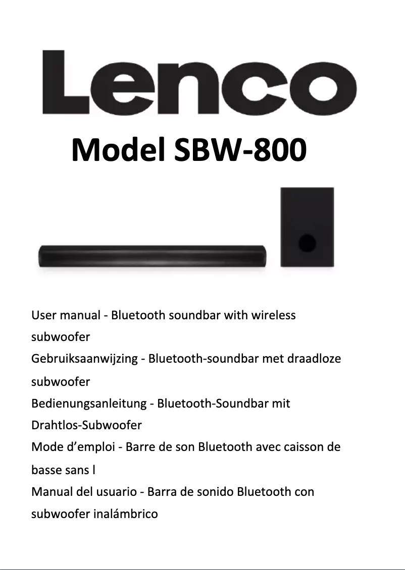 Page 1 de la notice Manuel utilisateur Lenco SBW-800