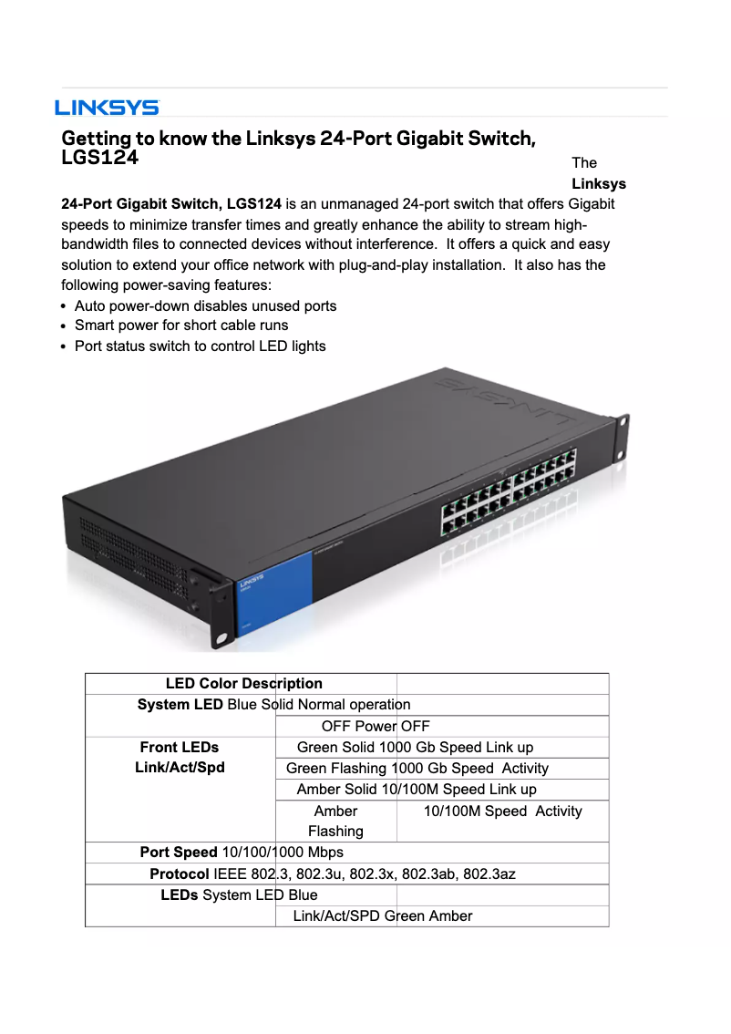 Page n°1 - Manuel utilisateur Linksys LGS124