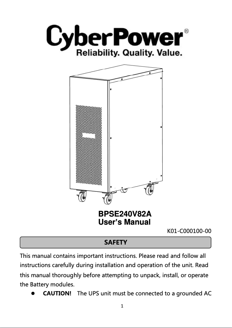 Image de la première page du manuel de l'appareil BPSE240V82A
