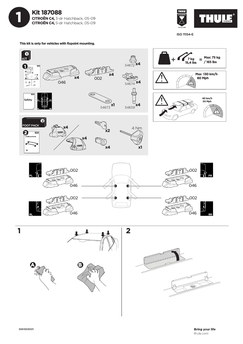 Page 1 de la notice Manuel utilisateur Thule Kit 187088