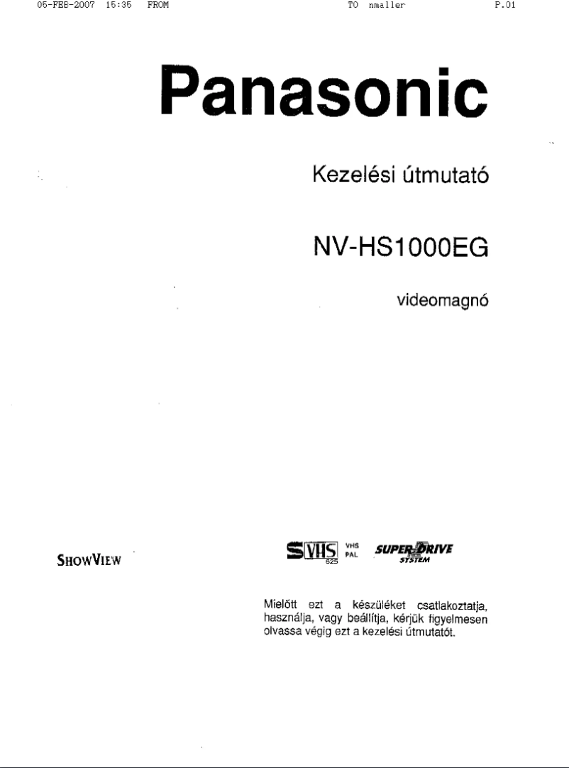 Page n°1 - Manuel utilisateur Panasonic NV-HS1000EG