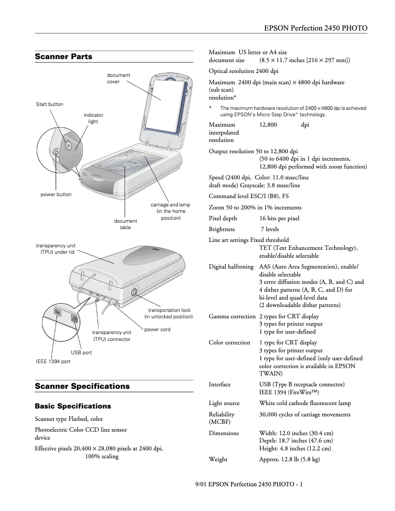 Image de la première page du manuel de l'appareil Perfection 2450 Photo