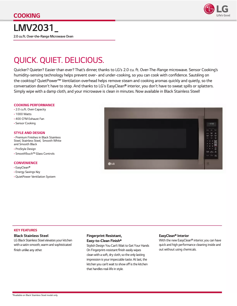 Page 1 de la notice Fiche technique LG LMV2031BD