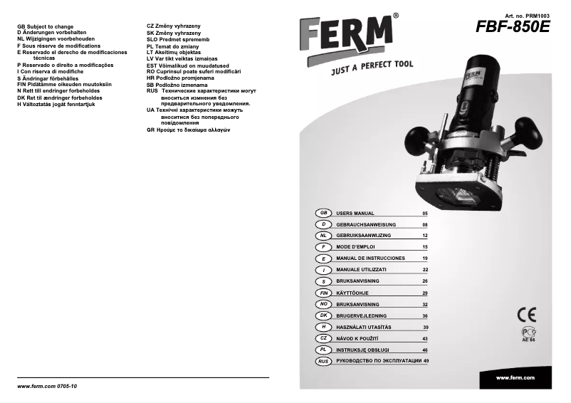 Page n°1 - Manuel utilisateur Ferm PRM1003