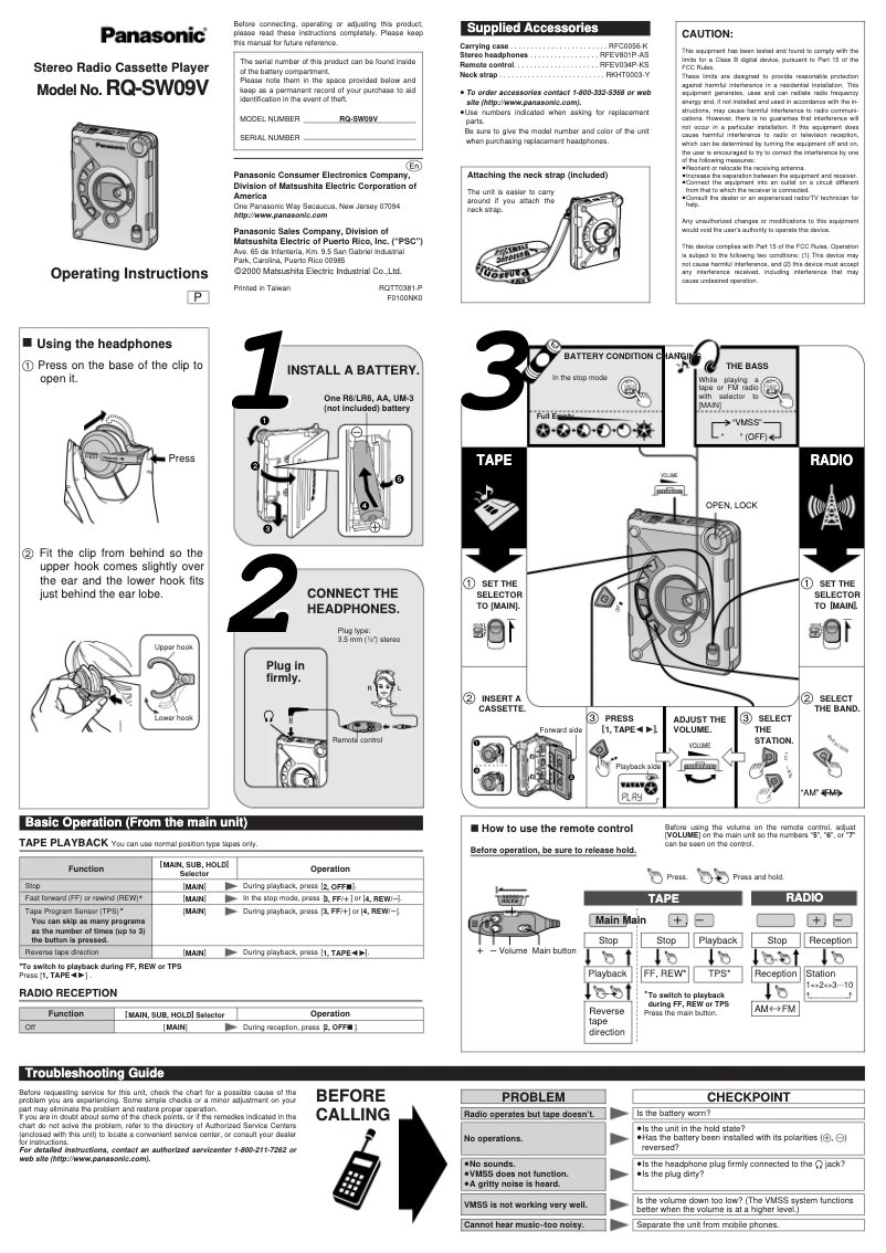 Page n°1 - Manuel utilisateur Panasonic RQ-SW09V