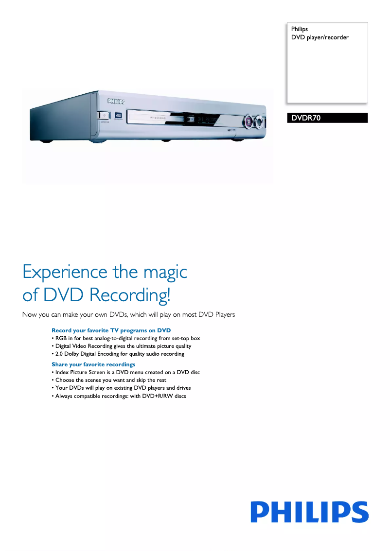 Image de la première page du manuel de l'appareil DVDR70