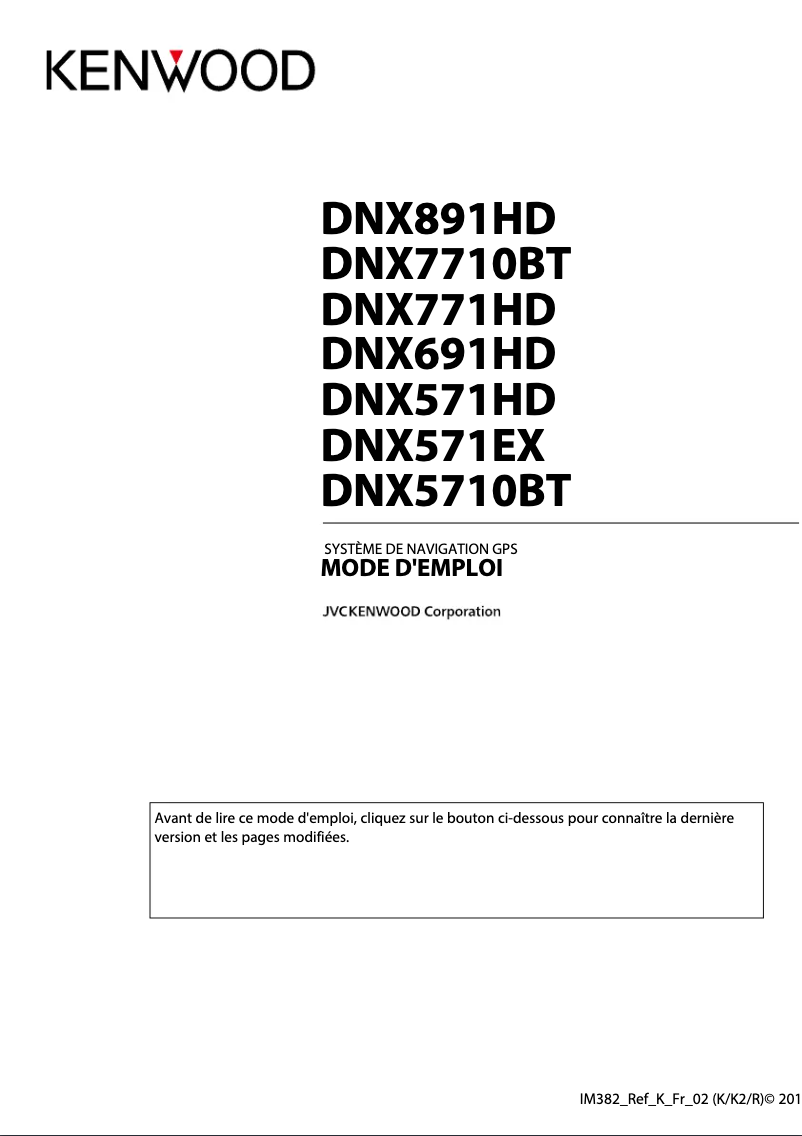 Page 1 de la notice Manuel utilisateur Kenwood DNX891HD