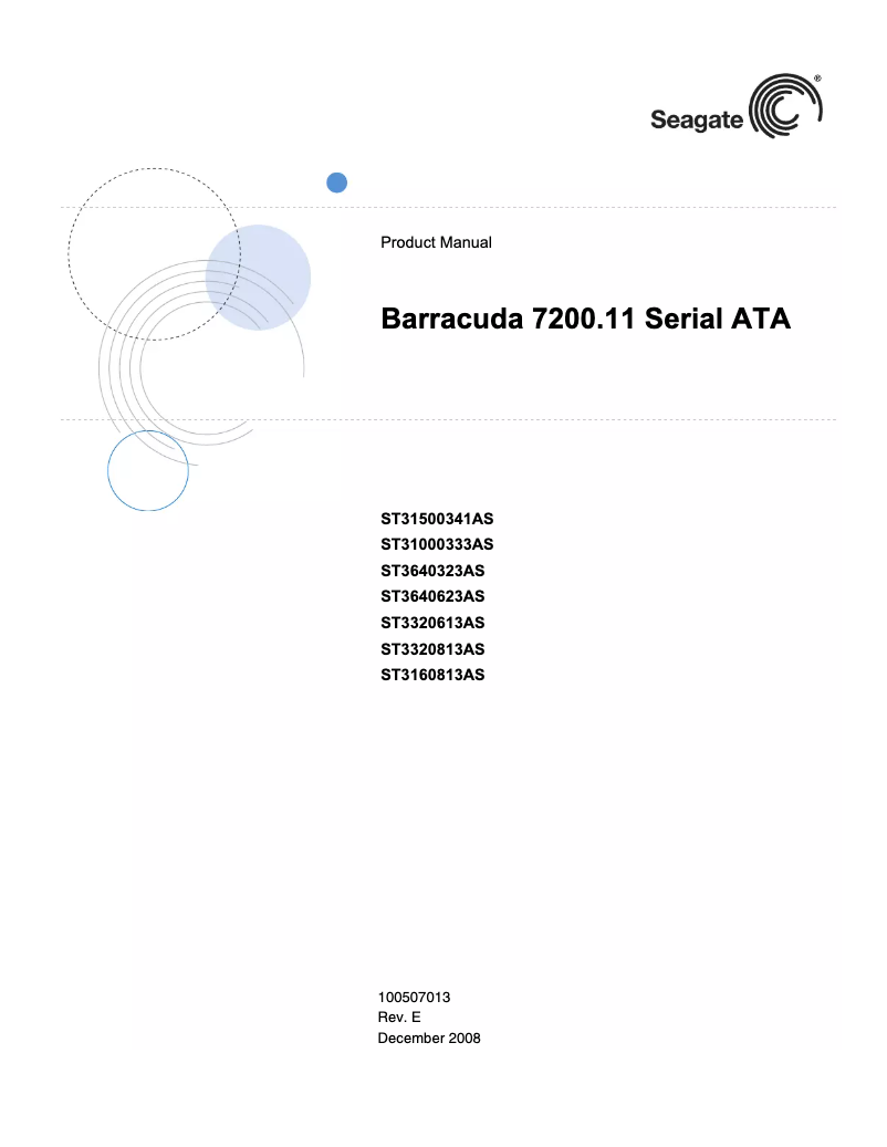 Page 1 de la notice Manuel utilisateur Seagate Barracuda 7200.11 1.5TB