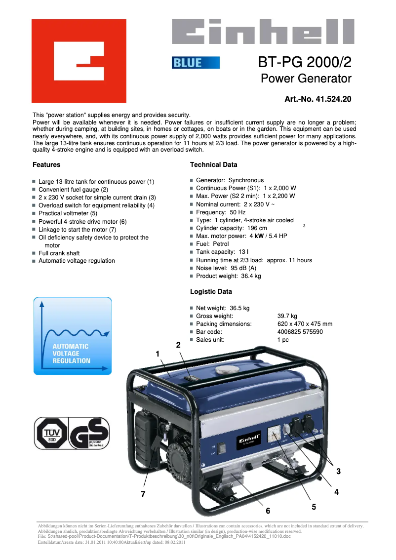 Página 1 del manual Manual de usuario Einhell BT-PG 2000/2