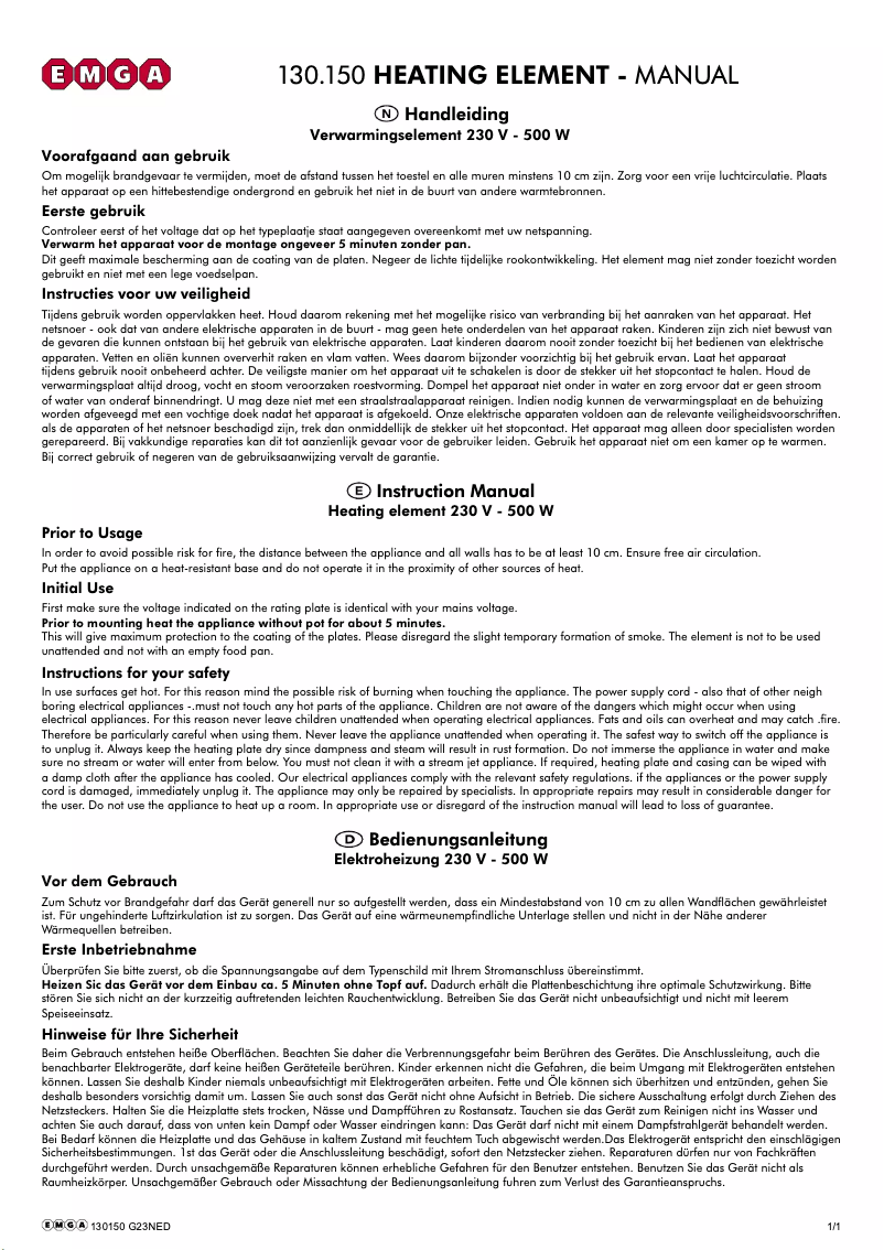 Page 1 de la notice Manuel utilisateur Emga 130150