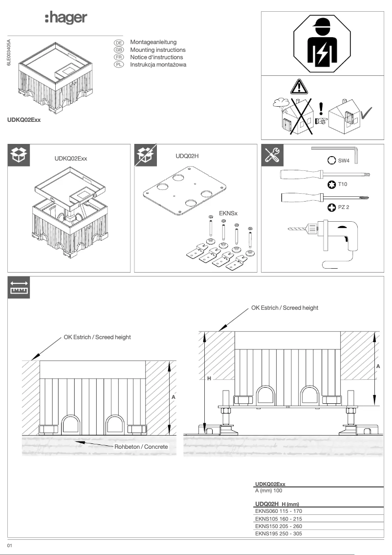 Page 1 de la notice Manuel utilisateur Hager UDKQ02E15