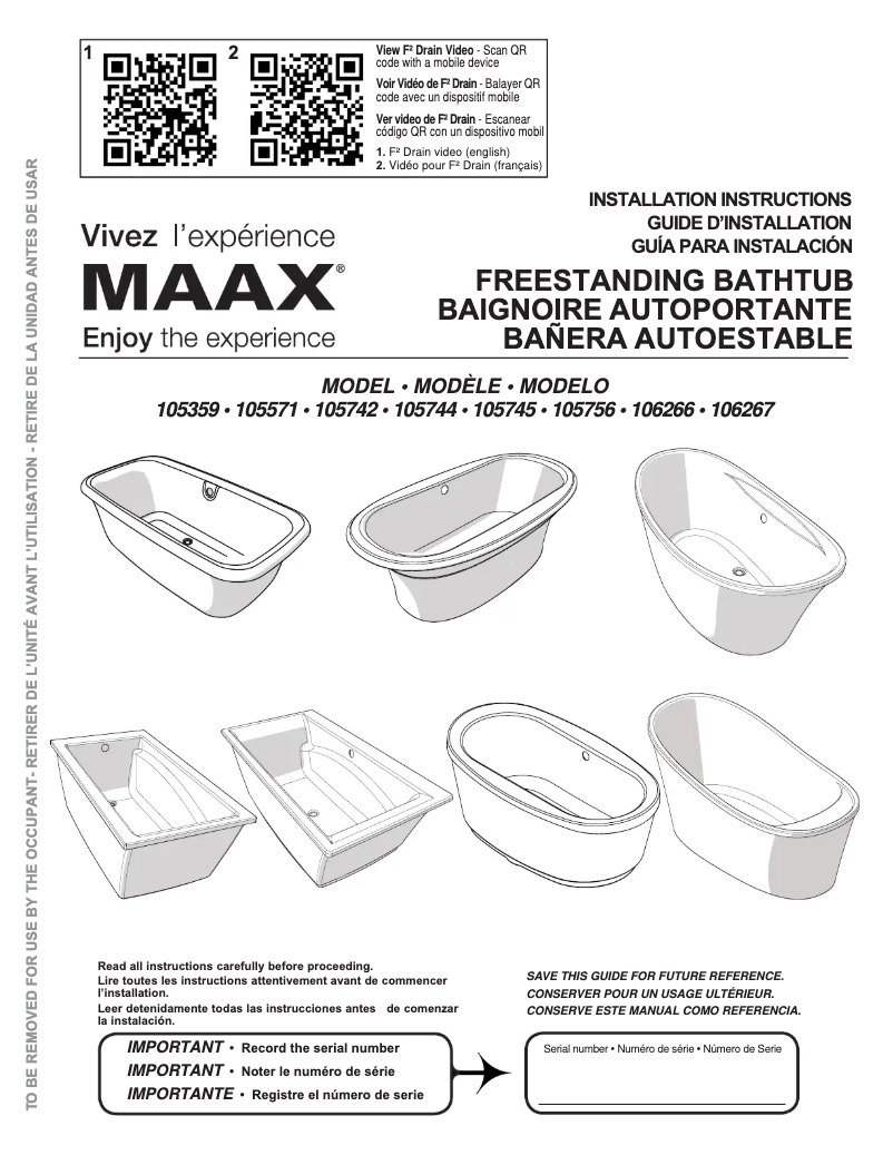 Page 1 de la notice Manuel utilisateur Maax 106266