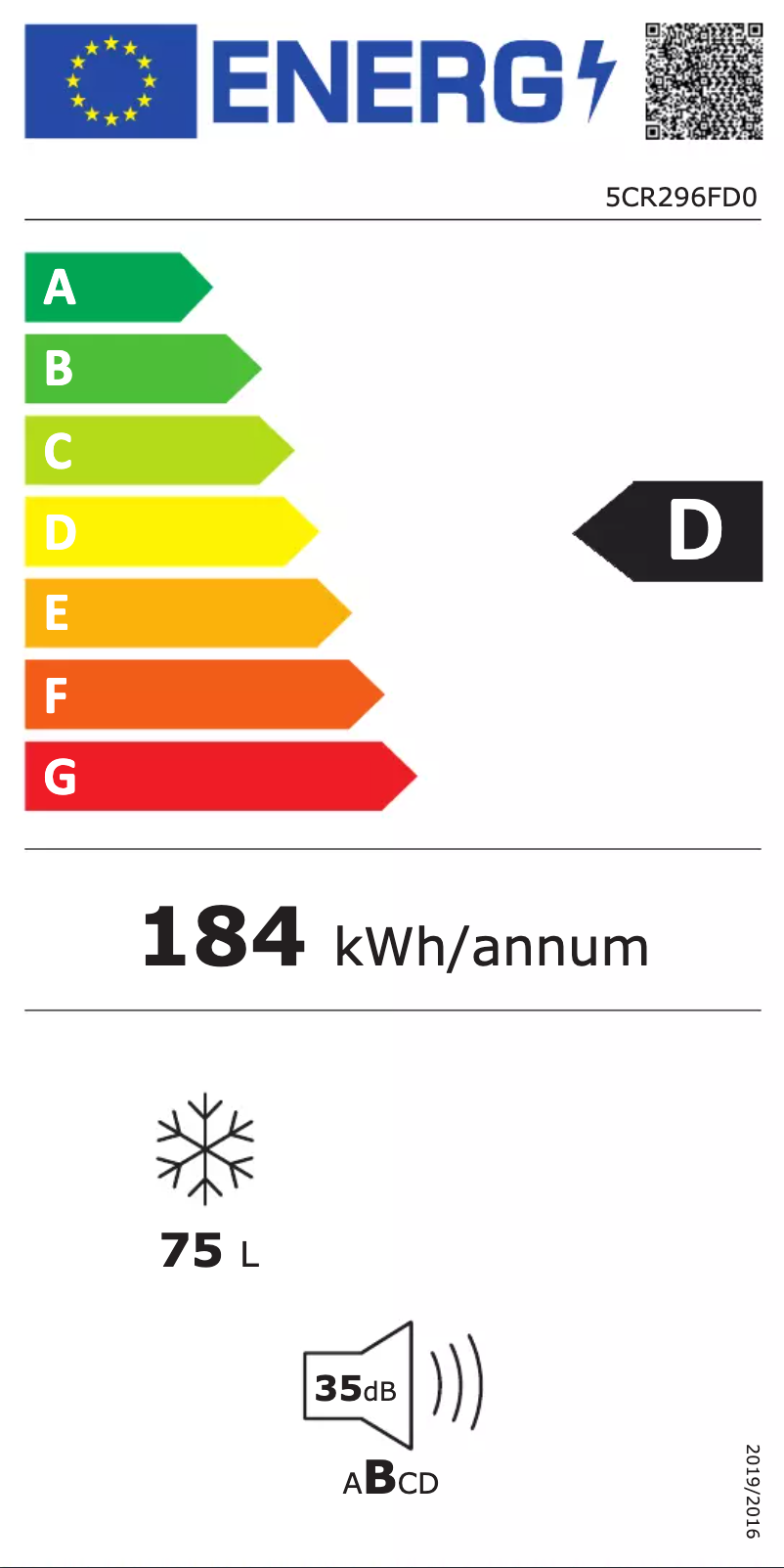 Page 1 de la notice Label énergétique Blaupunkt 5CR296FD0