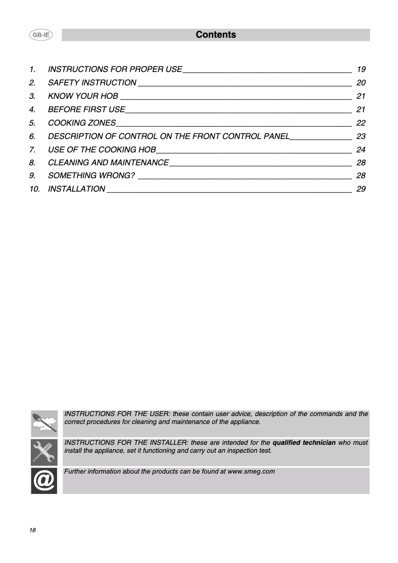 Page n°1 - Manuel utilisateur Smeg P652